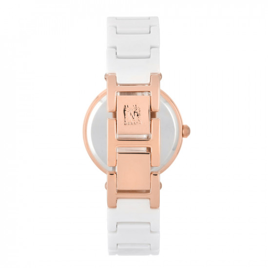 Diamond Accented White Ceramic Link Bracelet Watch