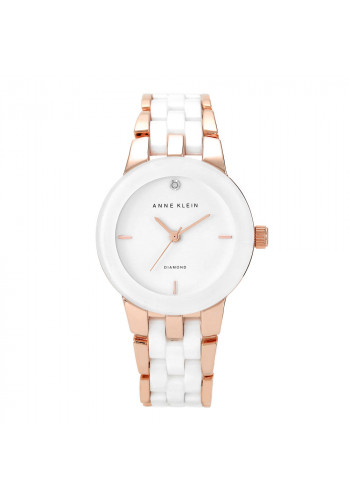 Two-Tone Diamond Accented White Ceramic Link Watch