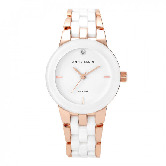 Two-Tone Diamond Accented White Ceramic Link Watch