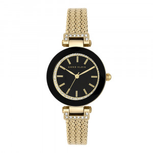 Mesh Bracelet Watch With Black Dial and Crystal Indexes