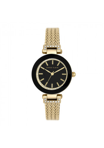 Mesh Bracelet Watch With Black Dial and Crystal Indexes