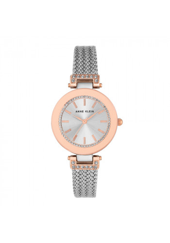 Two-Tone Mesh Bracelet Watch With Crystal Indexes