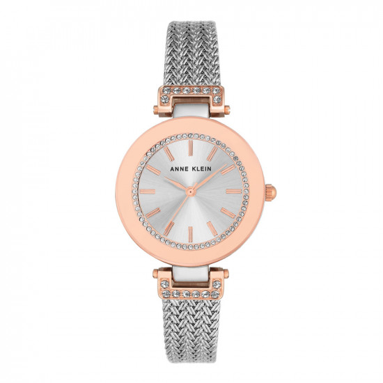 Two-Tone Mesh Bracelet Watch With Crystal Indexes