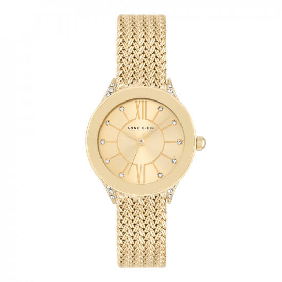 Gold Tone Mesh Bracelet Watch With Crystal Indexes