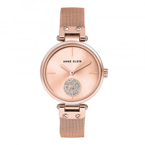 Rose Gold Mesh Bracelet Watch With Crystal Remote Sweep
