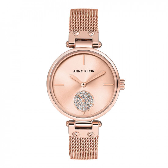 Rose Gold Mesh Bracelet Watch With Crystal Remote Sweep