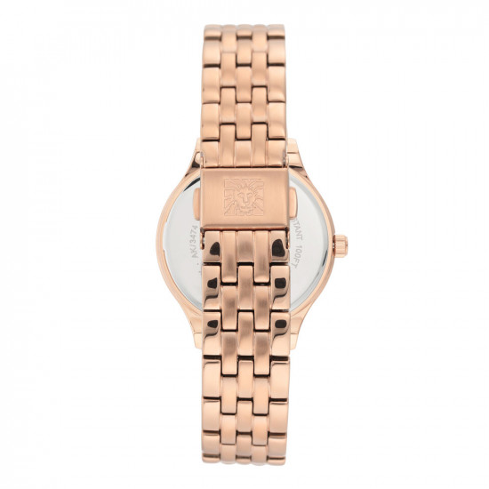 Rose Gold Link Watch With Crystal Details And Day-Date Function