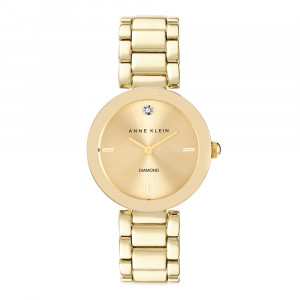 Diamond Accented Gold Tone Link Bracelet Watch