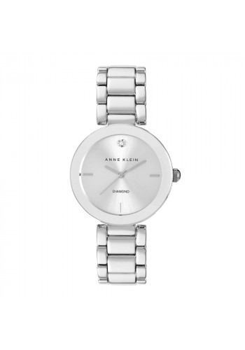 Diamond Accented Silver Tone Link Bracelet Watch