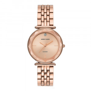 Rose Gold Tone Link Bracelet Watch With Faceted Lens