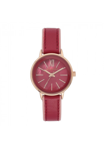 Burgundy Leather Strap Watch With Pearl Dial
