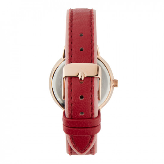 Burgundy Leather Strap Watch With Pearl Dial