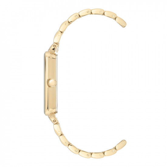 Gold Rectangle Link Watch With Champagne Dial