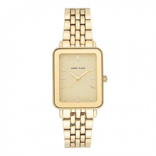 Gold Rectangle Link Watch With Champagne Dial