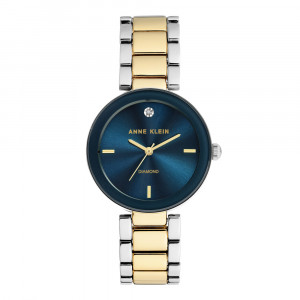 Two-Tone Link Bracelet Watch With Blue Dial