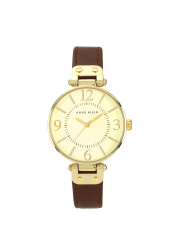 Brown Leather Strap Watch With Ivory Dial