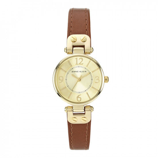 Honey Tone Leather Strap Watch With Champagne Dial
