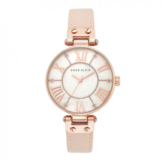 Light Pink Leather Strap Watch With Blush Dial