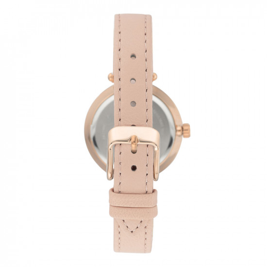 Light Pink Genuine Leather Strap Watch With Crystal Remote Sweep