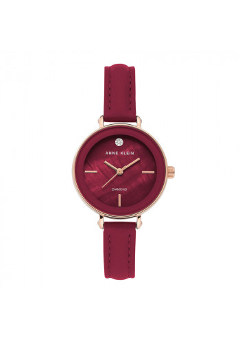 Burgundy Leather Strap Watch With Diamond Accented Dial