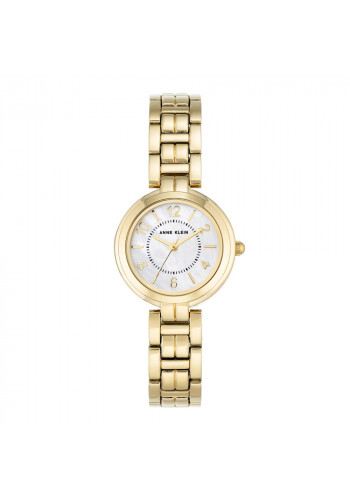 Simple Gold Tone Link Watch With White Pearl Dial