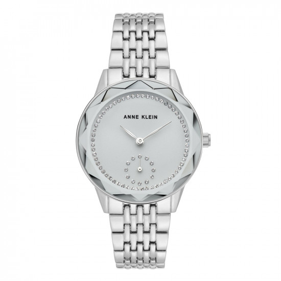 Silver Link Bracelet Watch With Grey Dial