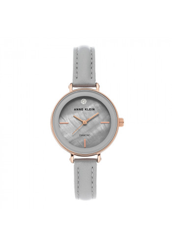Light Grey Leather Watch With Diamond Index
