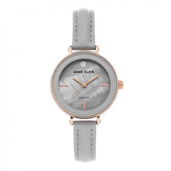 Light Grey Leather Watch With Diamond Index
