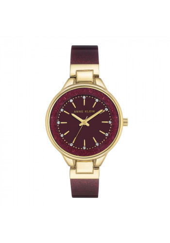 Burgundy Shimmer Acrylic Band Watch With Crystal Indexes