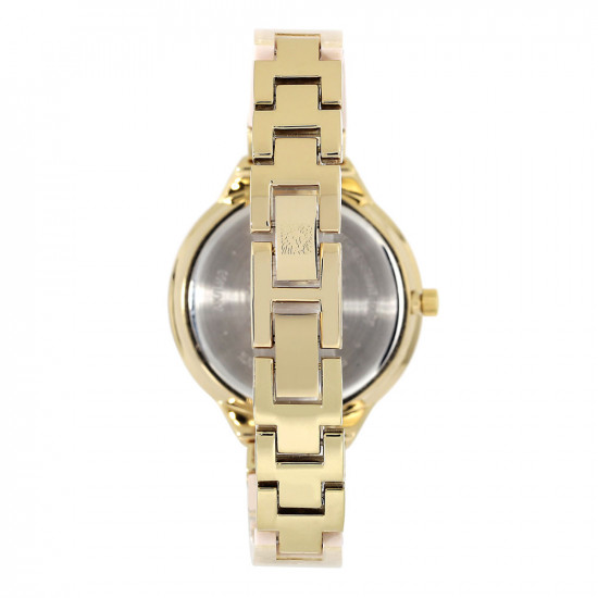 Cream Shimmer Acrylic Band Watch With Crystal Indexes