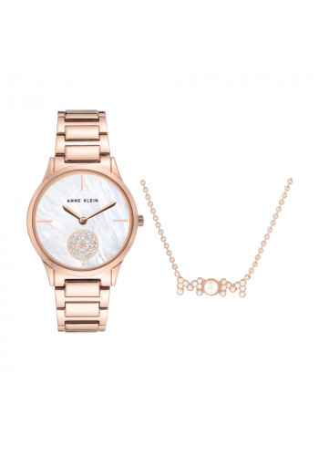 Rosegold Crystal Watch And Necklace Set