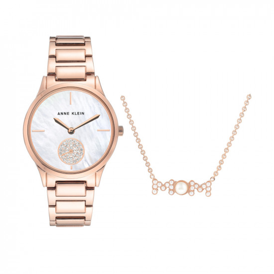 Rosegold Crystal Watch And Necklace Set