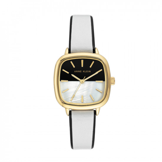 Square Dial And White Leather Strap Watch